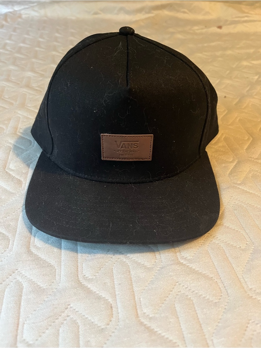 Vans Black Snapback with Brown Leather Patch